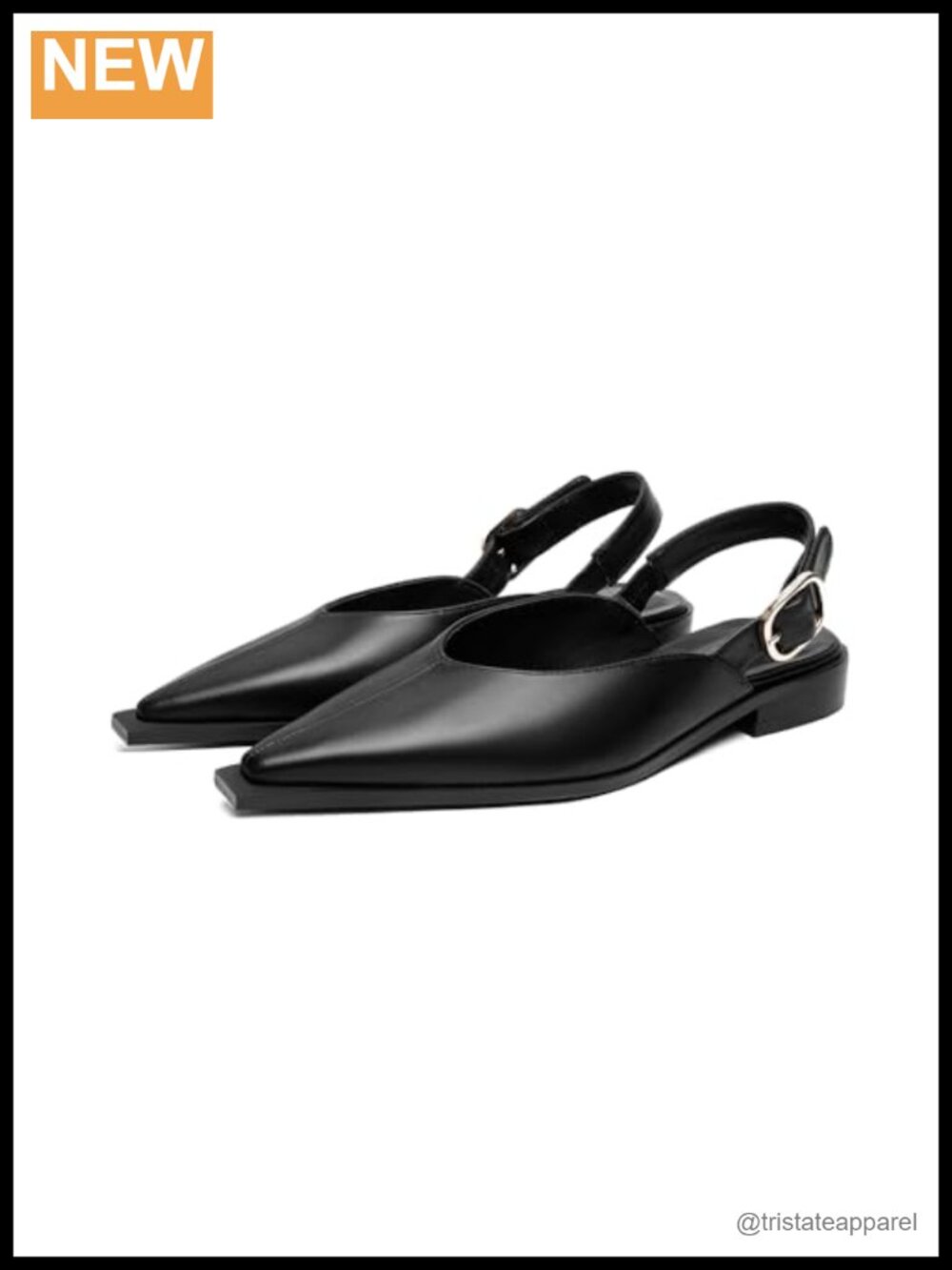 Women Pointed Toe Slingback Flats Low Chunky Heel Buckle Strap Mule Shoes